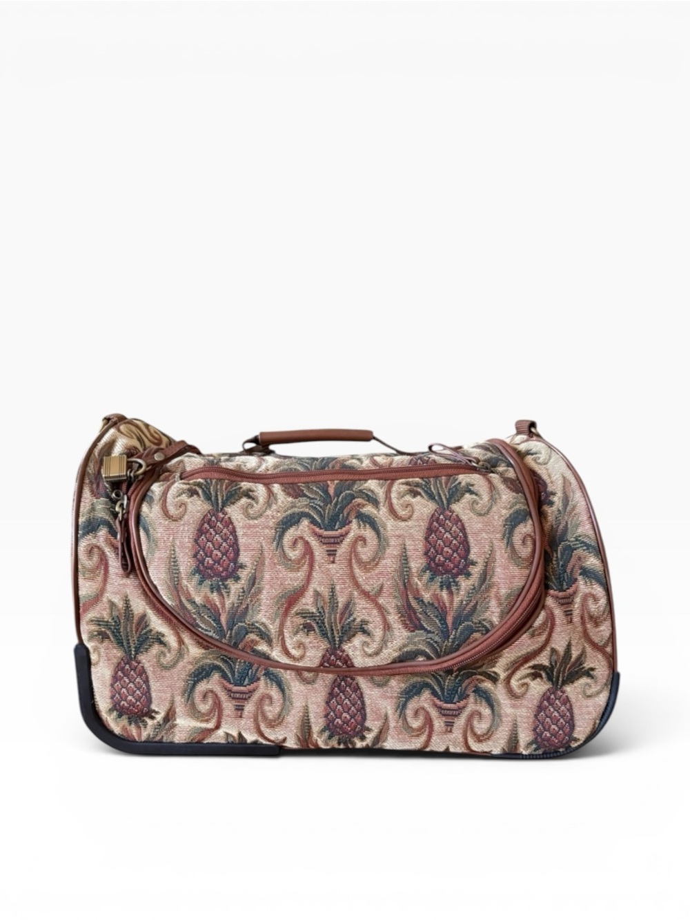 Vintage Bueno Tapestry Pineapple Rolling Duffel Weekender Travel Bag NWT